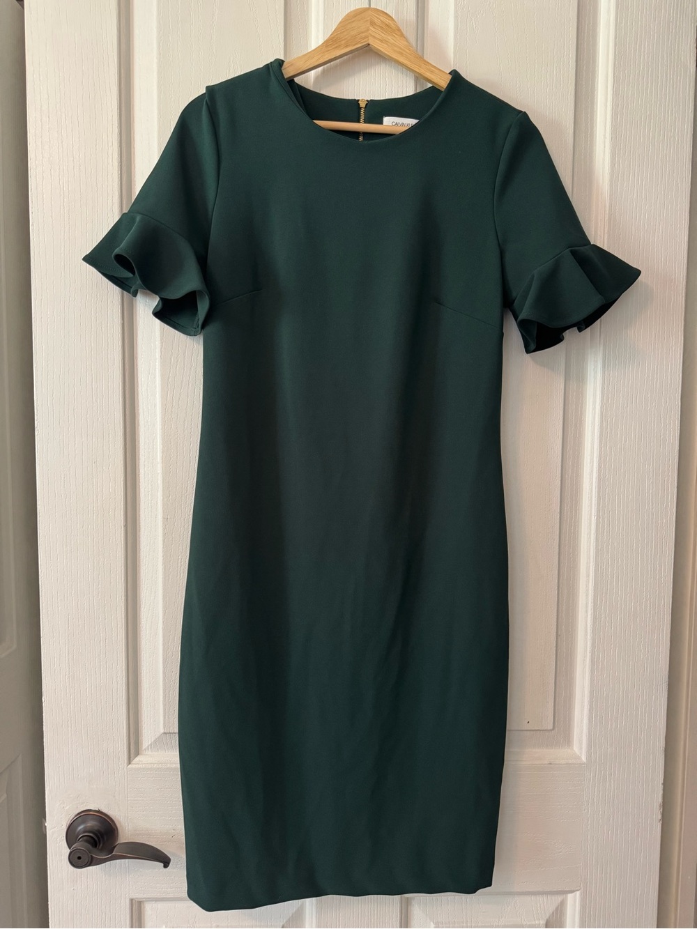 Calvin Klein Dark Green Ruffle Sleeve Midi Dress